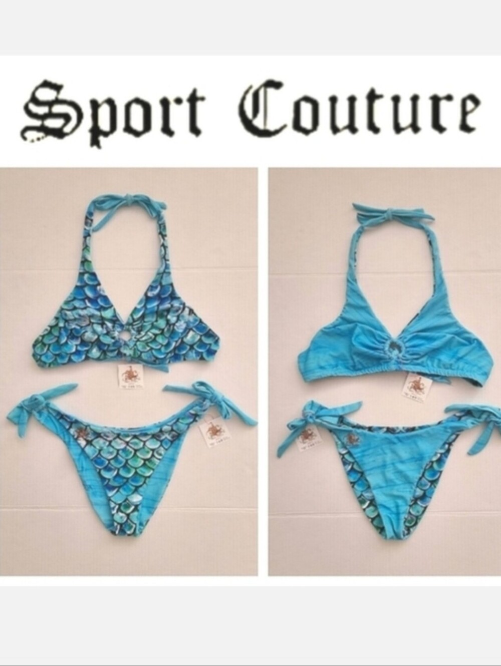 Sport Couture Aqua Blue Mermaid Print Reversible UPF 50+ Bikini Sz M NWT